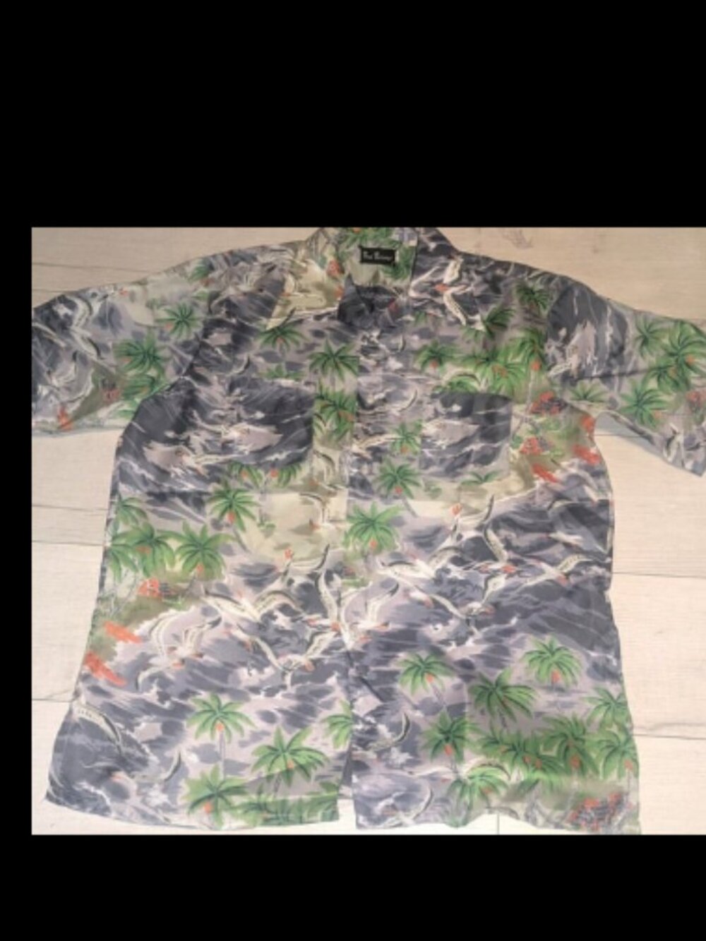 Vintage Mod Bud Berma Hawaiian Button Front Shirt - Seagulls Palm Trees Mens L